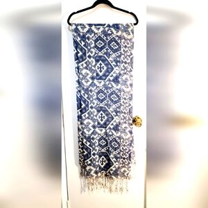 H&M Woven Airy Scarf Dyed Indigo Blue Fringed Shawl Oversized Wrap Condition 💙